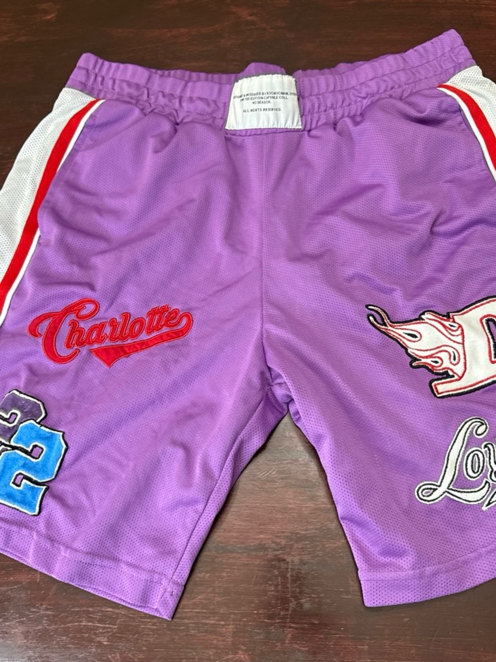 Boohoo Purple Mens Athletic Shorts with Red & White Accents